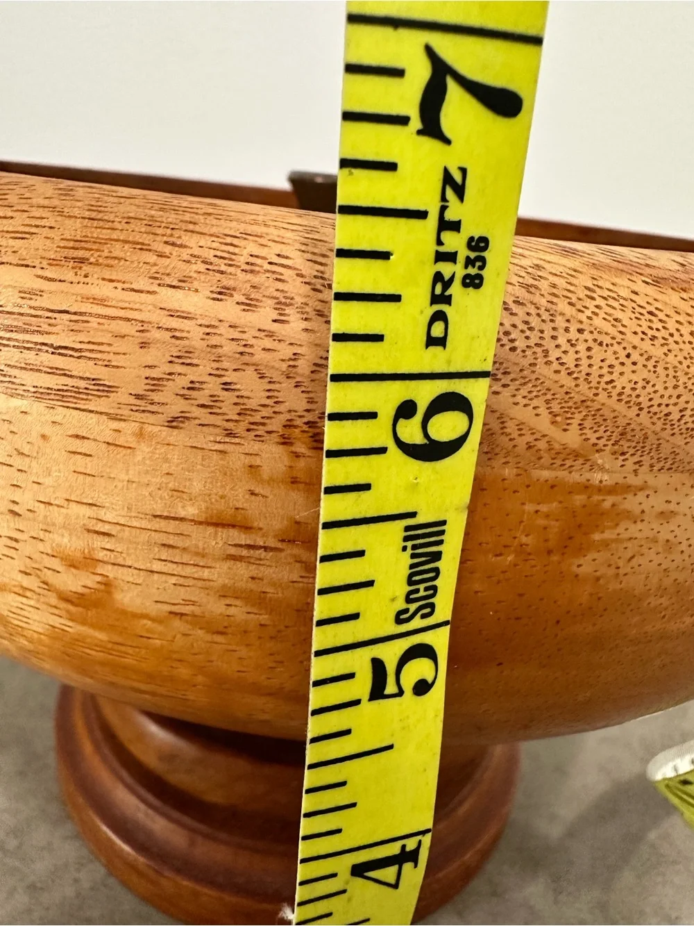 Vintage Hand-Turned Wood Pedestal Nut Bowl Warm Honey Brown Brass Cracking Anvil
